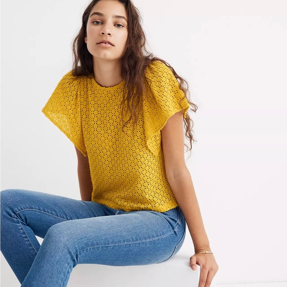 Madewell Texture & Thread Eyelet Flutter Sleeve Top. Women’s Size M - Picture 7 of 8